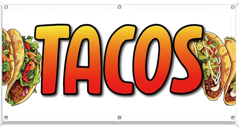 Tudomro 2x4 Feet Tacos Banner Store Sign Fabric Polyester with Grommets for Easy Hang Indoor & Outdoor - Image 1